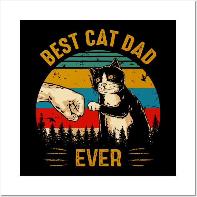 Vintage Best Cat Dad Ever Fist Bump Black Cat Gift Wall Art by HomerNewbergereq